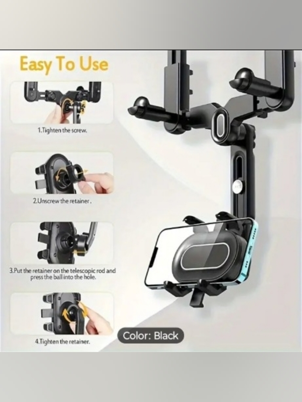 Black Smartphone Rearview Mirror Phone Holder